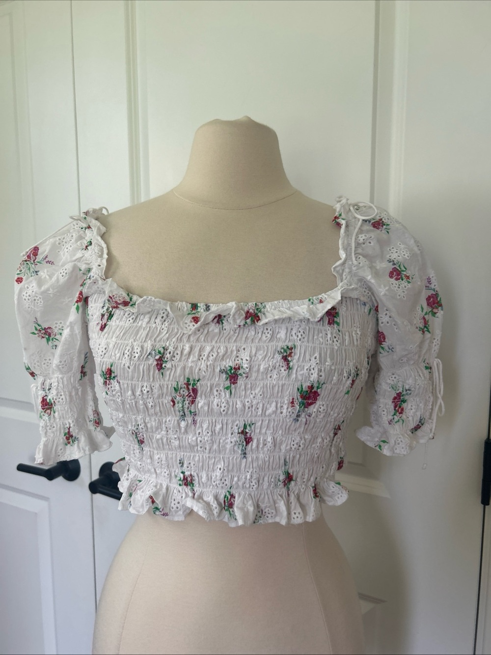 For Love and Lemons size M TARTE Smocked Eyelet Floral Crop Top